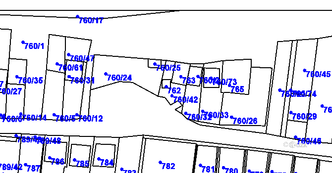 Parcela st. 762 v KÚ Znojmo-Louka, Katastrální mapa