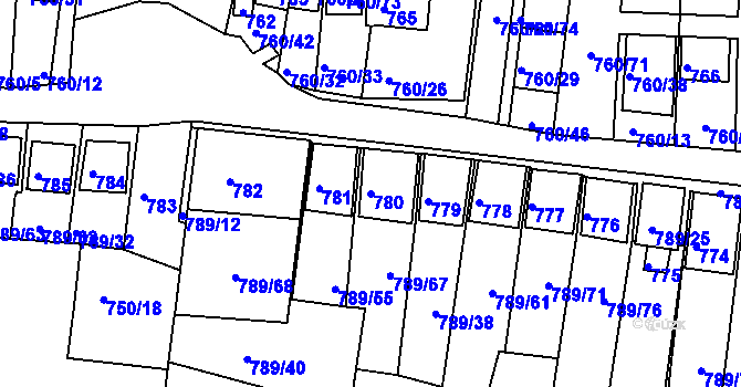 Parcela st. 780 v KÚ Znojmo-Louka, Katastrální mapa