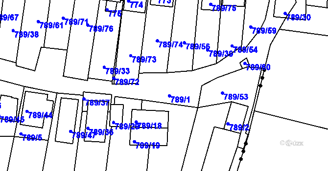 Parcela st. 789/1 v KÚ Znojmo-Louka, Katastrální mapa