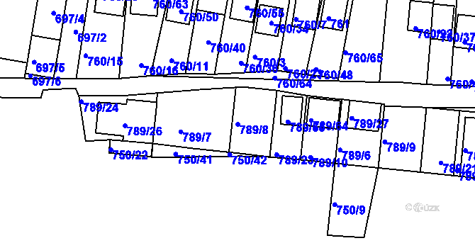 Parcela st. 789/8 v KÚ Znojmo-Louka, Katastrální mapa