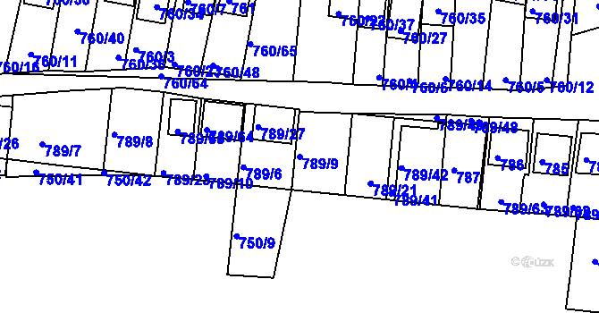 Parcela st. 789/9 v KÚ Znojmo-Louka, Katastrální mapa