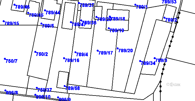 Parcela st. 789/17 v KÚ Znojmo-Louka, Katastrální mapa