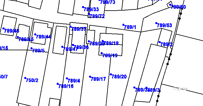 Parcela st. 789/19 v KÚ Znojmo-Louka, Katastrální mapa