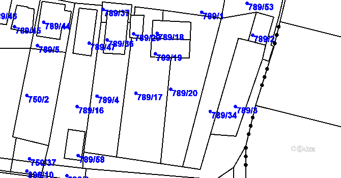 Parcela st. 789/20 v KÚ Znojmo-Louka, Katastrální mapa