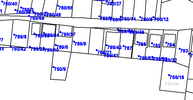 Parcela st. 789/21 v KÚ Znojmo-Louka, Katastrální mapa