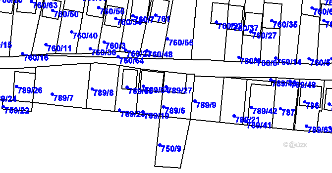 Parcela st. 789/27 v KÚ Znojmo-Louka, Katastrální mapa