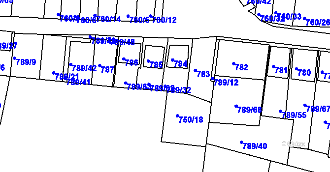 Parcela st. 789/32 v KÚ Znojmo-Louka, Katastrální mapa
