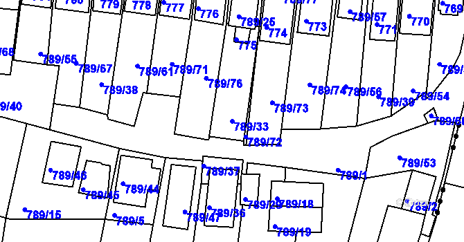 Parcela st. 789/33 v KÚ Znojmo-Louka, Katastrální mapa