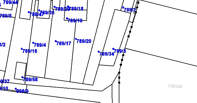 Parcela st. 789/34 v KÚ Znojmo-Louka, Katastrální mapa