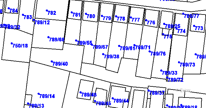 Parcela st. 789/38 v KÚ Znojmo-Louka, Katastrální mapa