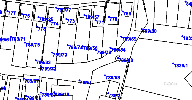 Parcela st. 789/39 v KÚ Znojmo-Louka, Katastrální mapa