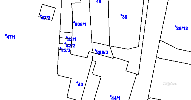 Parcela st. 808/3 v KÚ Znojmo-Louka, Katastrální mapa