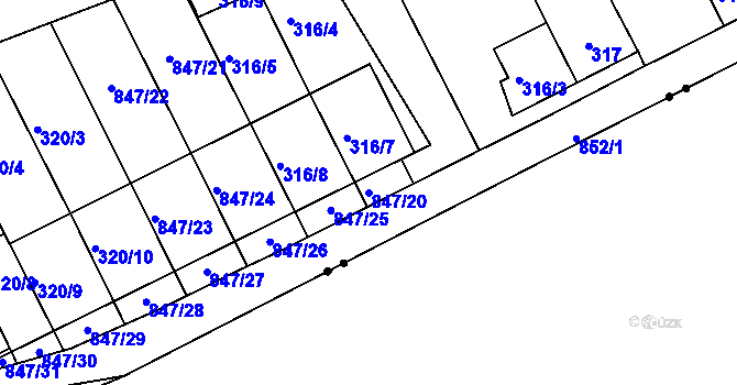 Parcela st. 847/20 v KÚ Znojmo-Louka, Katastrální mapa