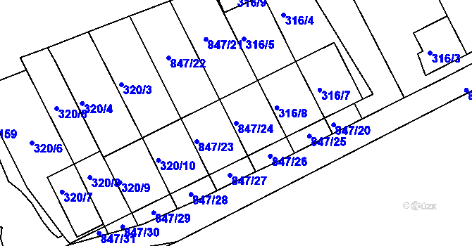 Parcela st. 847/24 v KÚ Znojmo-Louka, Katastrální mapa