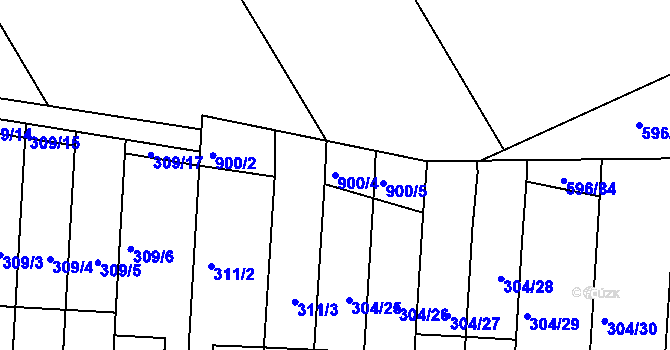 Parcela st. 900/4 v KÚ Znojmo-Louka, Katastrální mapa