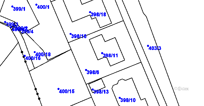 Parcela st. 398/11 v KÚ Znojmo-Louka, Katastrální mapa