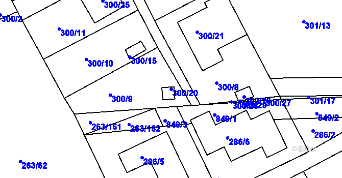 Parcela st. 300/20 v KÚ Znojmo-Louka, Katastrální mapa