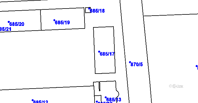 Parcela st. 685/17 v KÚ Znojmo-Louka, Katastrální mapa