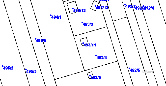 Parcela st. 493/11 v KÚ Znojmo-Louka, Katastrální mapa