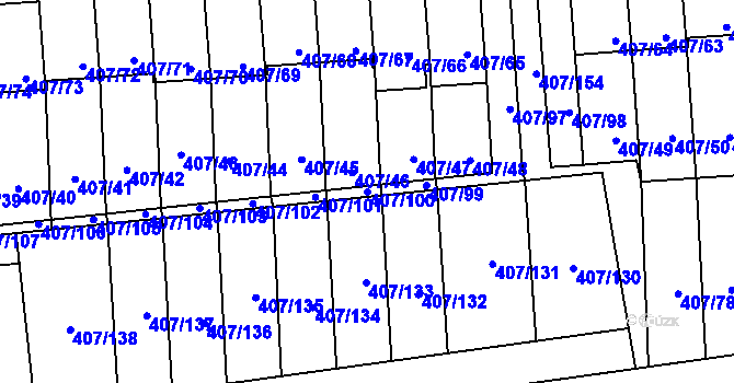 Parcela st. 407/100 v KÚ Znojmo-Louka, Katastrální mapa