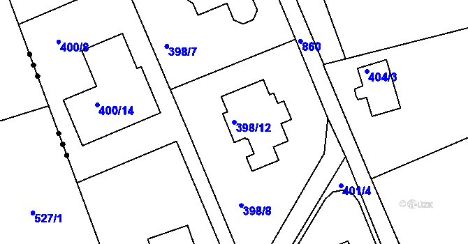 Parcela st. 398/12 v KÚ Znojmo-Louka, Katastrální mapa