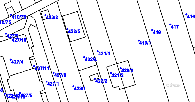 Parcela st. 421/1 v KÚ Znojmo-Louka, Katastrální mapa