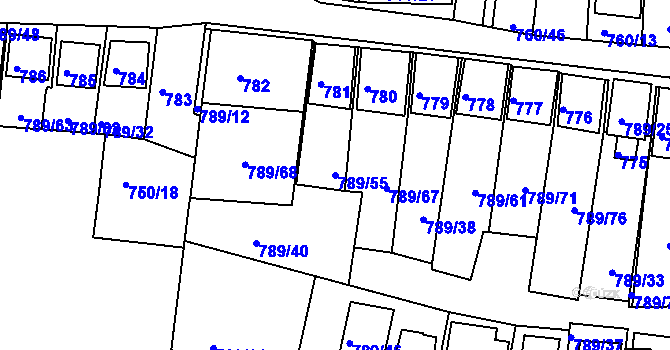 Parcela st. 789/55 v KÚ Znojmo-Louka, Katastrální mapa
