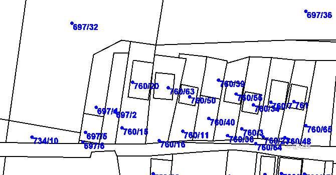 Parcela st. 760/63 v KÚ Znojmo-Louka, Katastrální mapa