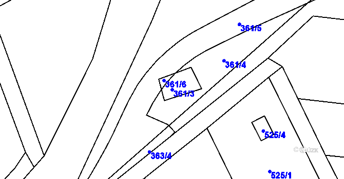 Parcela st. 361/3 v KÚ Znojmo-Louka, Katastrální mapa