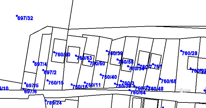 Parcela st. 760/39 v KÚ Znojmo-Louka, Katastrální mapa