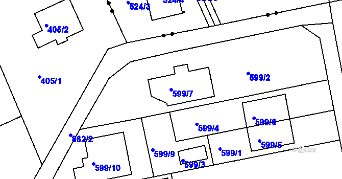 Parcela st. 599/7 v KÚ Znojmo-Louka, Katastrální mapa