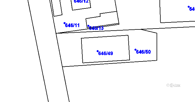Parcela st. 646/49 v KÚ Znojmo-Louka, Katastrální mapa