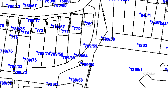 Parcela st. 789/59 v KÚ Znojmo-Louka, Katastrální mapa