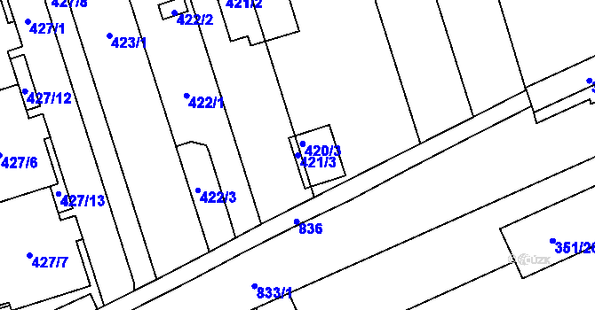 Parcela st. 421/3 v KÚ Znojmo-Louka, Katastrální mapa