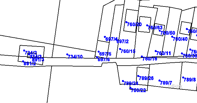 Parcela st. 697/5 v KÚ Znojmo-Louka, Katastrální mapa