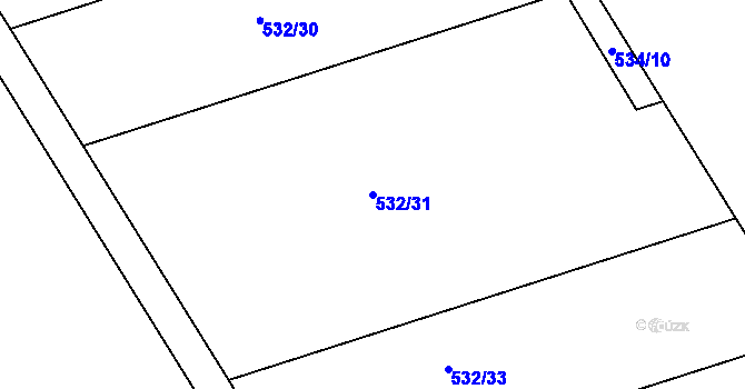 Parcela st. 532/31 v KÚ Znojmo-Louka, Katastrální mapa