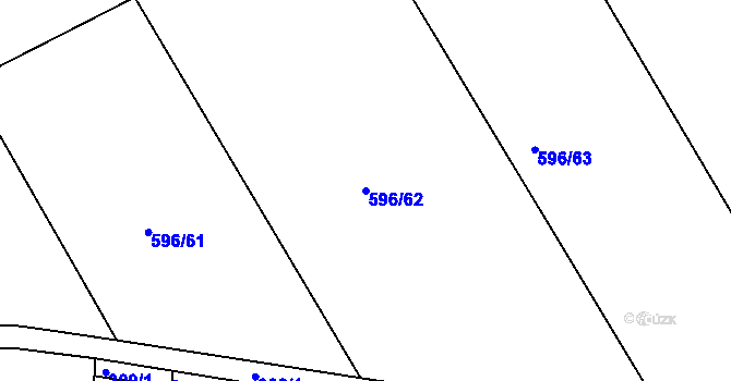 Parcela st. 596/62 v KÚ Znojmo-Louka, Katastrální mapa