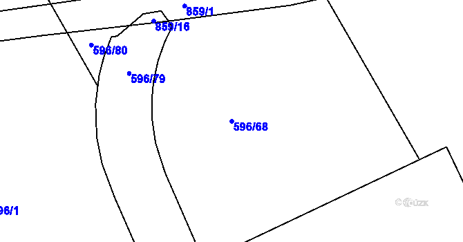 Parcela st. 596/68 v KÚ Znojmo-Louka, Katastrální mapa