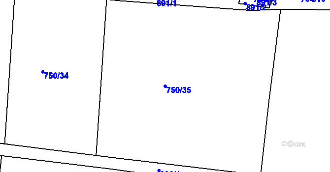 Parcela st. 750/35 v KÚ Znojmo-Louka, Katastrální mapa