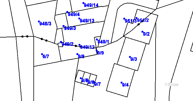 Parcela st. 9/9 v KÚ Znojmo-Louka, Katastrální mapa