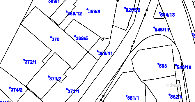 Parcela st. 369/11 v KÚ Znojmo-Louka, Katastrální mapa