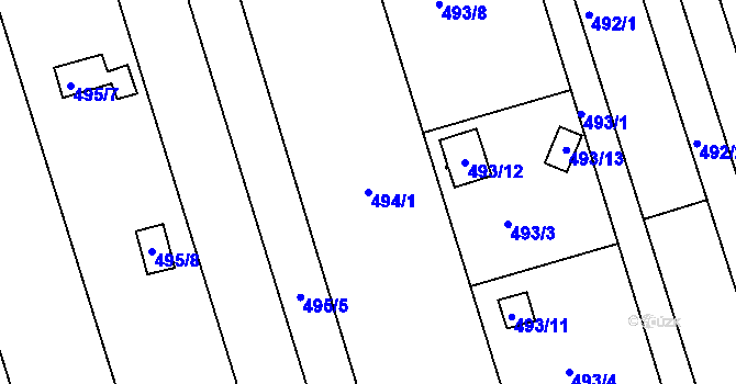 Parcela st. 494/1 v KÚ Znojmo-Louka, Katastrální mapa