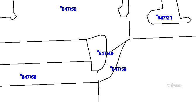 Parcela st. 647/49 v KÚ Znojmo-Louka, Katastrální mapa