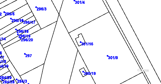 Parcela st. 301/16 v KÚ Znojmo-Louka, Katastrální mapa