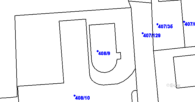 Parcela st. 408/9 v KÚ Znojmo-Louka, Katastrální mapa