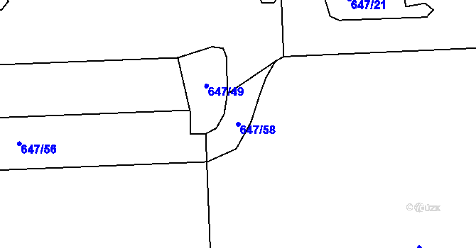 Parcela st. 647/58 v KÚ Znojmo-Louka, Katastrální mapa