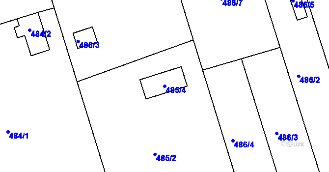 Parcela st. 485/4 v KÚ Znojmo-Louka, Katastrální mapa