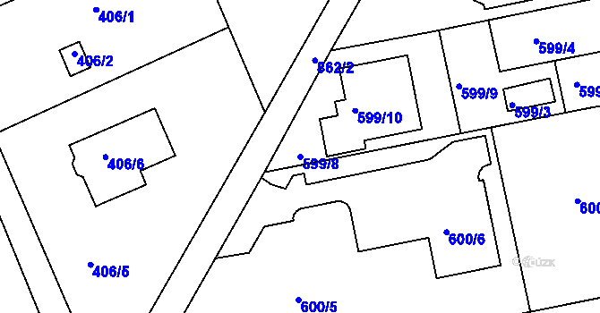 Parcela st. 599/8 v KÚ Znojmo-Louka, Katastrální mapa