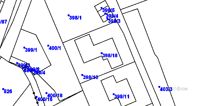 Parcela st. 398/18 v KÚ Znojmo-Louka, Katastrální mapa
