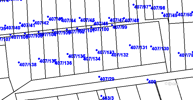Parcela st. 407/133 v KÚ Znojmo-Louka, Katastrální mapa